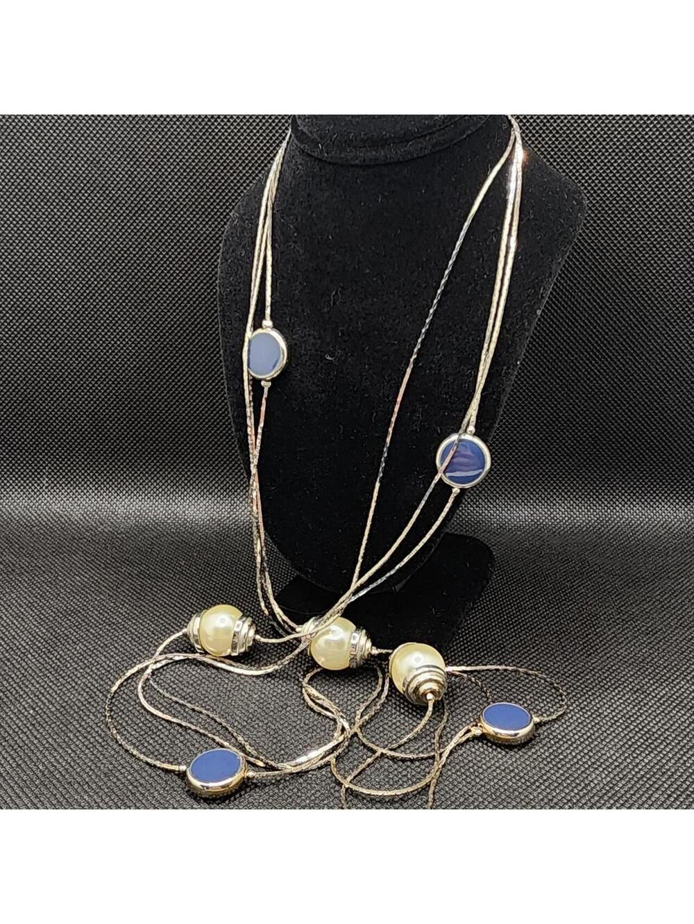 Silver plated beaded multi strand necklace. Shiny!